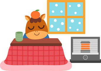 こたつに入った馬のキャラクター