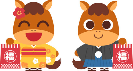 福袋を持つ馬のキャラクター