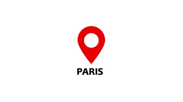 Red color Paris map label with location pin symbol icon animation .