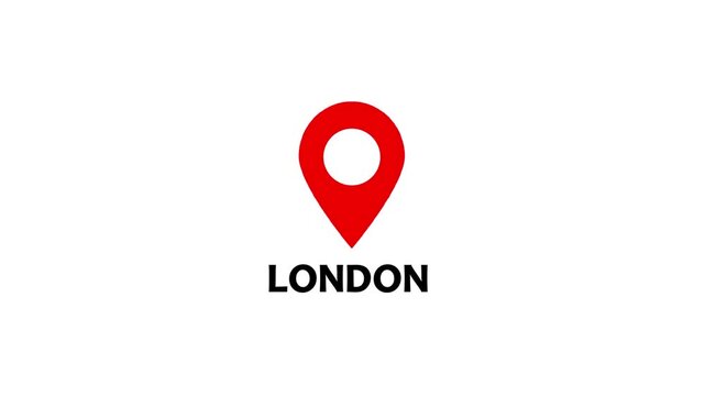 Red color London map label with location pin symbol icon animation .
