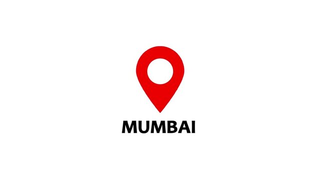 Red color Mumbai map label with location pin symbol icon animation .