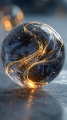 Enigmatic Sphere with Glowing Swirls and Ethereal Light Effects