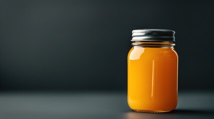 High-contrast black-and-white image of a jar of pumpkin jam with dramatic lighting, emphasizing its glossy texture and rich orange hue.