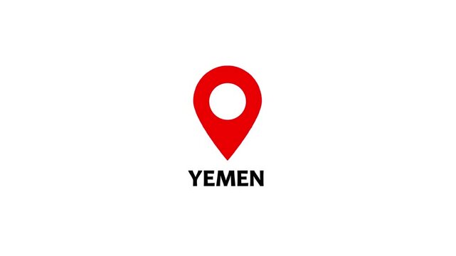 Red location pin icon with white circle and Yemen text on white background map marker navigation.Location or map pin icon symbol set. Location pointer.