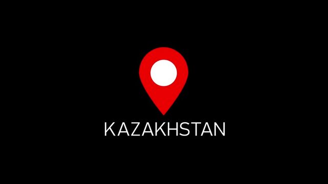 Red location pin icon with white circle and Kazakhstan text on white background map marker navigation.Location or map pin icon symbol set. Location pointer.