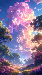 Dreamy Landscape - Pastel Clouds and Lush Scenery.