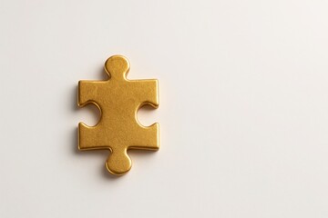Golden puzzle piece on white background with soft lighting and clean space for text premium concept for solution key element strategy and business success