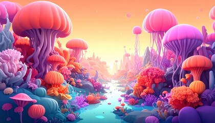 Dreamy Mushroom Landscape - A Whimsical Journey Through Fantasy.