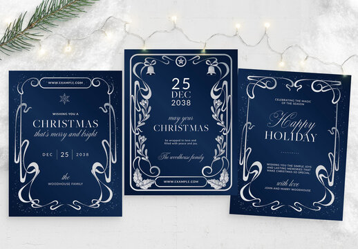 Christmas Flyer Template in Vintage Art Nouveau Look, Traditional Holiday Invitation & Greeting Card