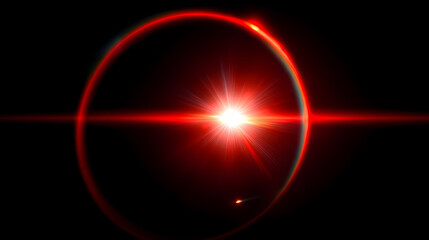 A mesmerizing cosmic phenomenon showcasing a brilliant solar eclipse with a vibrant red corona and starburst effect