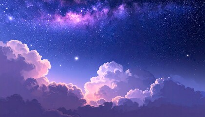 Dreamy Nightscape - Clouds and Stars in a Purple Sky.