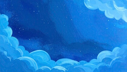 Dreamy Night Sky with Clouds and Stars Illustration.