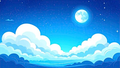 Dreamy Nightscape - Moonlit Clouds and Starry Sky Illustration.