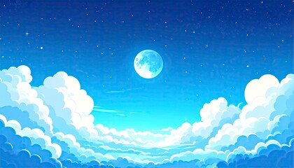 Dreamy Nightscape - Moonlit Clouds and Starry Sky in Digital Art.