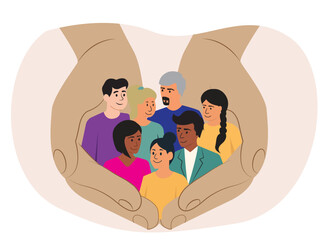 hand holding diverse group of people support teamwork
