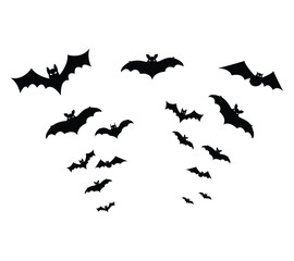 Flying black bat silhouettes for Halloween vector illustration