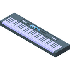 Isometric Synthesizer Keyboard With Light Blue Keys and Dark Gray Body Isolated on White Background