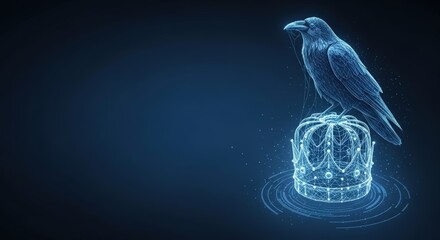 Naklejka premium A Digital Render of a Raven on a Crown in Blue