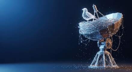 Abstract digital bird resting on a satellite dish