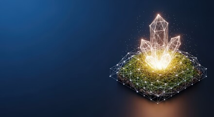 Naklejka premium Abstract digital crystal structure glowing in blue space