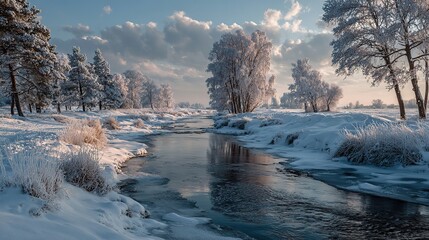 Serene Winter Wonderland. Captivating Image of a Snowy Landscape in the Depth of Winter.
