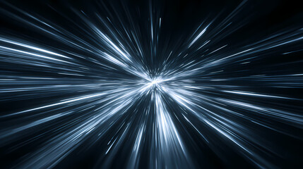 Visual representation of light speed, with streaks of light expanding from a central point. The scene depicts a sense of rapid movement and interstellar travel