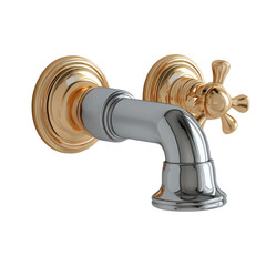 Elegant Gold and Chrome WallMounted Faucet with Cross Handle.
