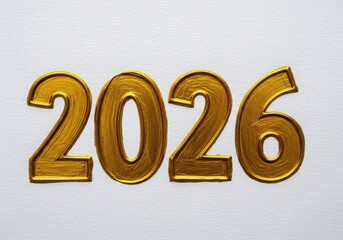 Golden year 2026 numbers on a white background
