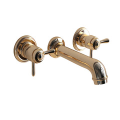 Elegant Polished Gold WallMounted Faucet with Dual Handles.