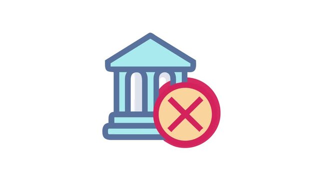 Bank icon with prohibition sign indicating access denied concept