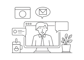 Online job interview line art vector