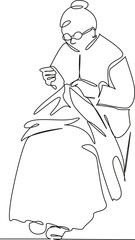 One continuous single drawing line art flat doodle embroidery, sewing, textile, fabric, hand-made, elderly, thread, needlecraft. Isolated image hand draw contour on a white background, hand drawn, not