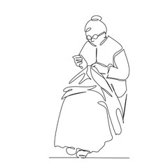 One continuous single drawing line art flat doodle embroidery, sewing, textile, fabric, hand-made, elderly, thread, needlecraft. Isolated image hand draw contour on a white background, hand drawn, not