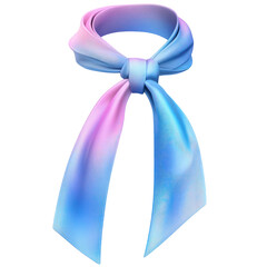 Elegant Silk Scarf with Gradient Pink and Blue Hues Tied in a Knot.