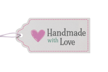 Handmade with Love vector tag with heart icon for craft business label.