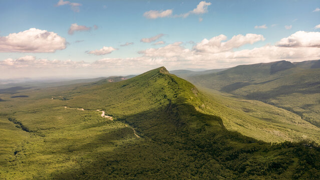 Aerial view of the gede pangrango mountain with beautiful green forest
