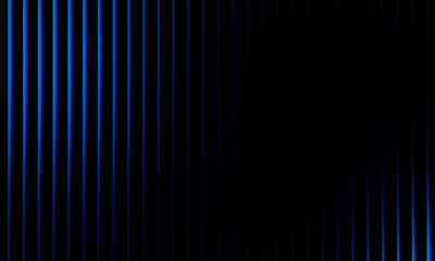 Fototapeta premium Abstract blue wave light pattern with glowing vertical gradient lines on black background, futuristic energy pulse digital design illustration
