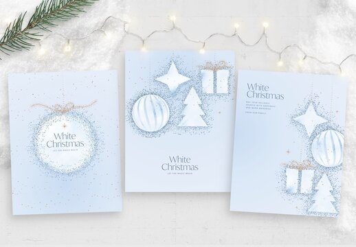 Christmas Flyer Template with Gift Tag Illustrations in Elegant Light Starry Sky Theme
