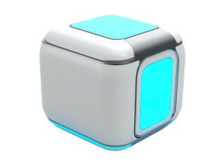 Futuristic Cube with Cyan Illumination and Sleek Design.