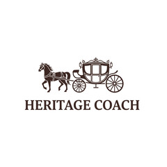 Vintage Royal Horse Drawn Carriage Coach Vector Logo