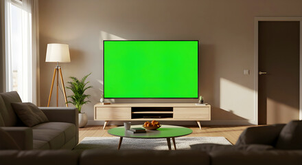 Modern Living Room TV Green Screen &mdash; Layar TV di Ruang Tamu Modern