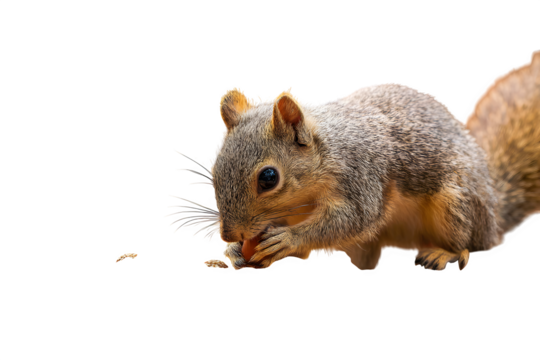 Squirrel foraging for nuts, isolated on transparent background