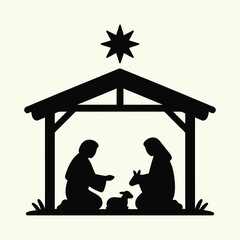 Sacred Christmas Nativity Silhouette — Mary, Joseph, and Baby Jesus Under the Star of Bethlehem, Capturing Quiet Reverence and Holy Night Serenity