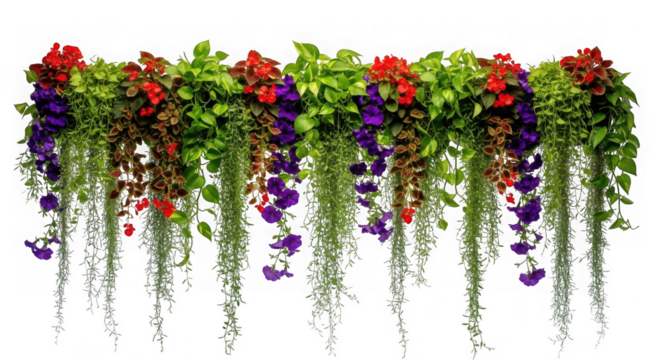 3d vibrant floral garland with cascading blooms isolated on transparent background