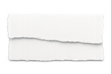 White torn paper piece with ripped edges creating a blank note scrap, separated in two parts on a transparent background