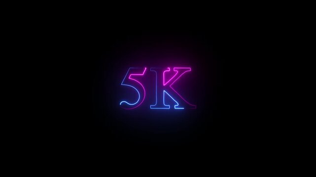 5k Followers Celebration text animation with neon effect,5k followers, Thank You, social sites post. Thank you followers congratulation.