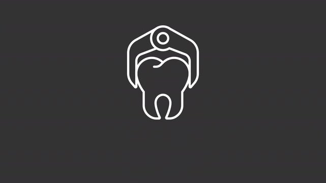 Animated tooth extraction white line icon. Dental surgery procedure animation. Stomatology service for patients. Teeth removal tool. Isolated element on dark background. Alpha transparent video
