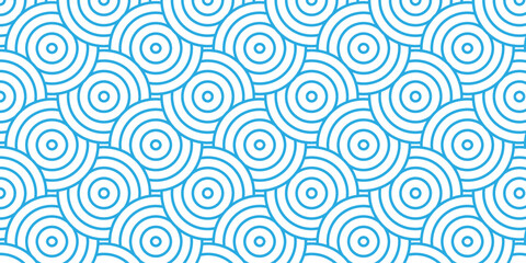 seamless pattern with blue waves geometric overlapping swirl vintage textile curl tile fabric texture background.