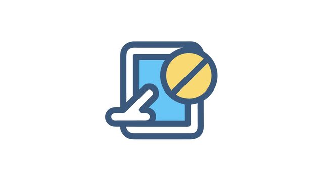 Document prohibition icon in blue and yellow outline style