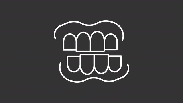 Animated bruxism white line icon. Excessive teeth grinding animation. Jaw clenching problem. Oral parafunctional activity. Dental disease. Isolated element on dark background. Alpha transparent video